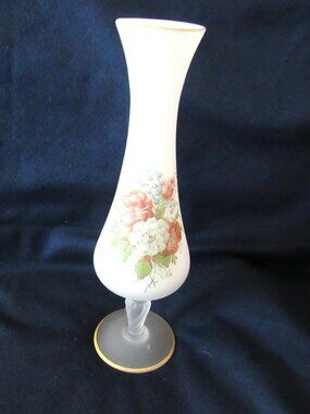 Frosted 10" But Vase with with Flowers on it.